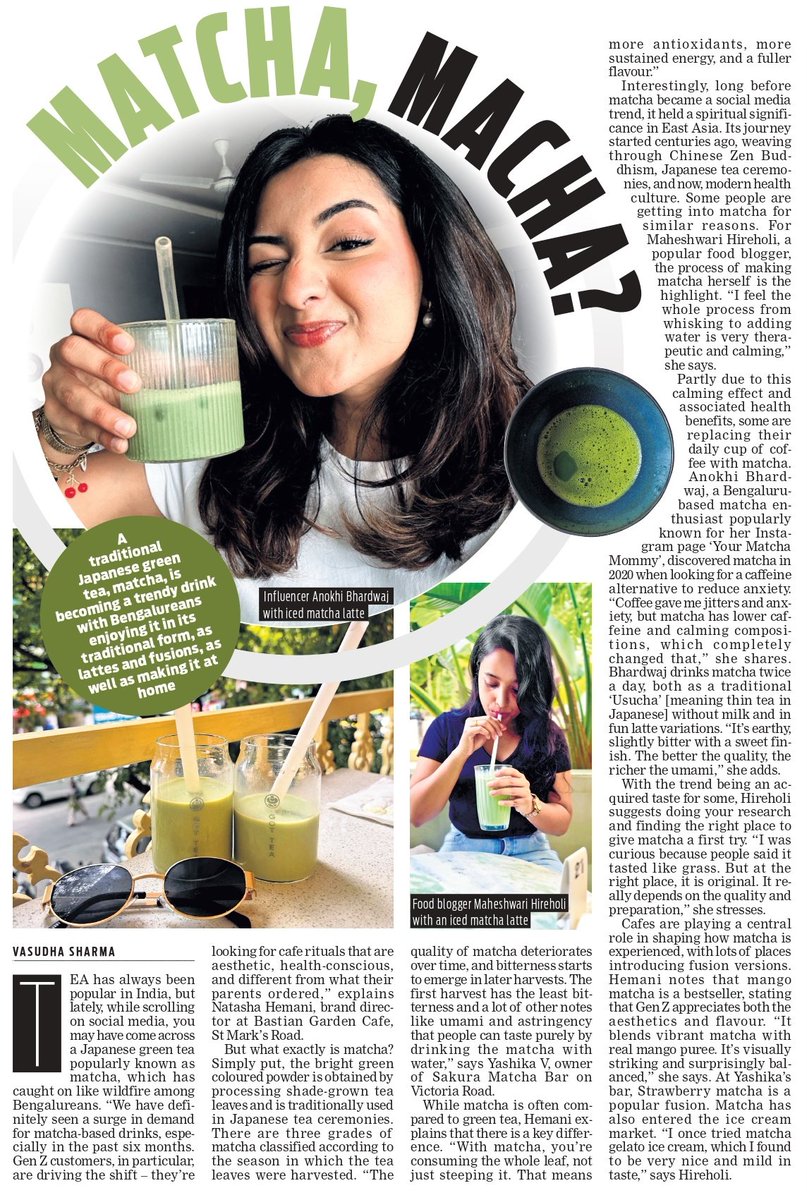 A traditional Japanese green tea, matcha, is becoming a trendy drink with Bengalureans enjoying it in its traditional form, as lattes and fusions, as well as making it at home 

✍️ Vasudha Sharma
