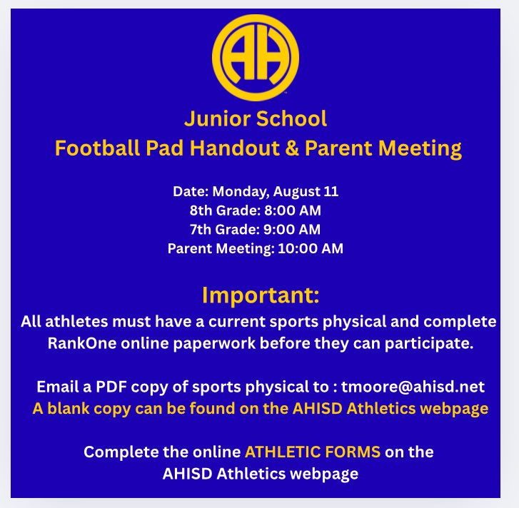 Important information for JS Football players and parents