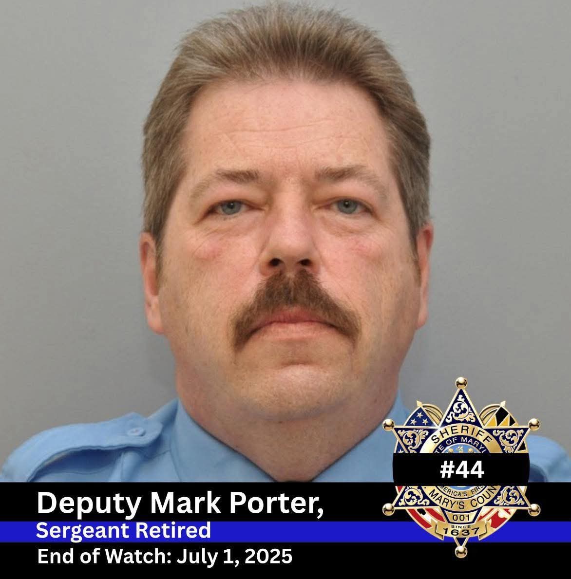 ChrisPalombi's tweet image. Sending heartfelt prayers to our brothers and sisters at the St. Mary's County Sheriff's Office, and to the loved ones of Retired Sgt. Mark Porter. Rest in peace, #44.