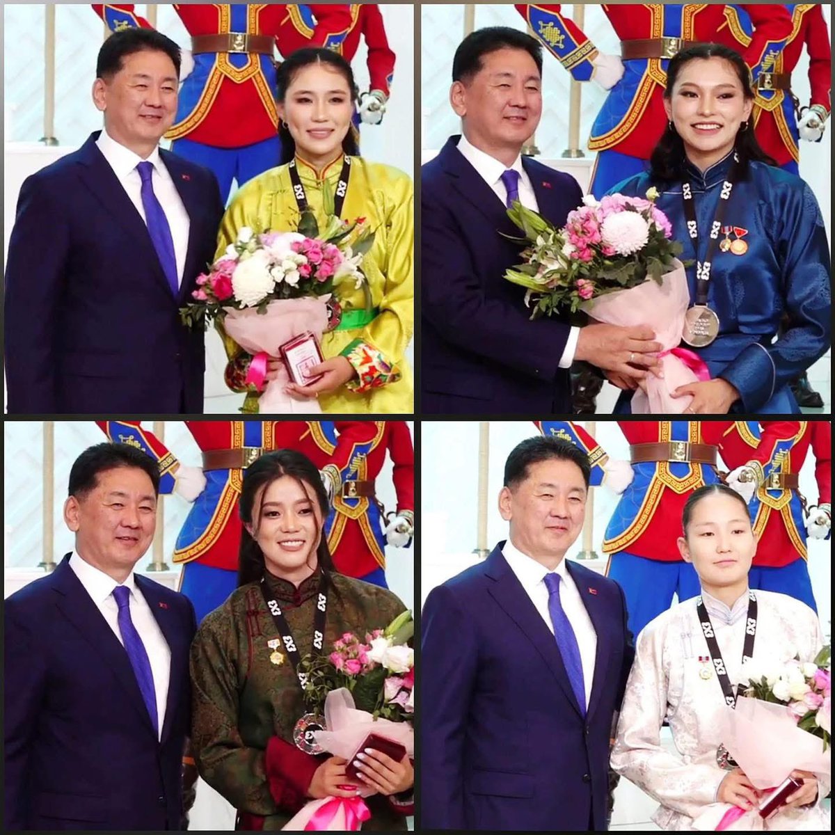 Монгол улсын 3х3 эмэгтэй шигшээ багийн тоглогчдод Монгол улсын гавьяат тамирчин цолыг МУ-н Ерөнхийлөгч У.Хүрэлсүх олголоо.

Мөнхсайханы Цэрэнлхам 
Онолбаатарын Хулан 
Бат-Эрдэнийн Ариунцэцэг 
Нямжавын Нандинхүсэл 
Сагсан бөмбөгийн спортоос төрөн гарсан анхны эмэгтэй тамирчиддаа