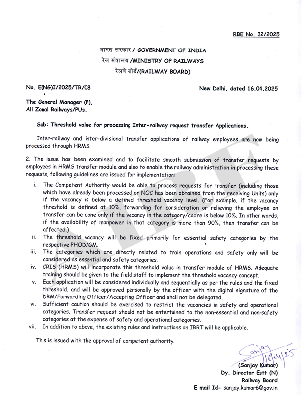 Threshold value for processing Inter-railway request transfer Applications. airfindia.org/2025/07/02/thr…