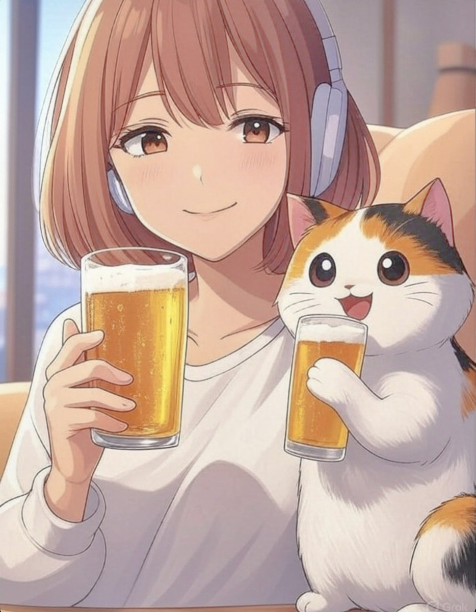 GLOCKに指示出してイラスト作らせたら、なぜかきなこも一緒にお酒飲みだして草。