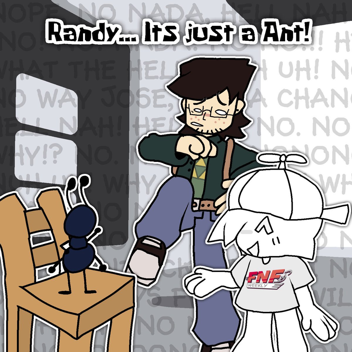 Art Fight Attack #3 (I am not posting #4 after this cus I think it looks like ASS,,)

Imagine being afraid of an Ant,,,
youtu.be/mJufIs0yHLw?si…

Characters:
Randy By: <a href="/lemlem_mew/">lemlem🌸🐛</a> 
TweakSuperFan7 By: <a href="/JustACircleMan/">punchy2</a> 
ANT ON A CHAIR By: <a href="/plarpman/">gabe (💎TEAM CRYSTALS💎)</a>

#artfight #artfight2025 #FNFWeekly