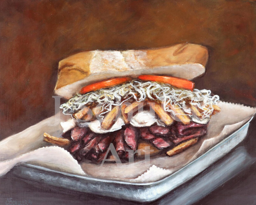JulieKSchuler's tweet photo. Still Life with Primanti's Sandwich. https://t.co/s84ukVSrvU #art #painting #stilllife #sandwich #Pittsburgh #Primantis https://t.co/6BFuUYA2KF