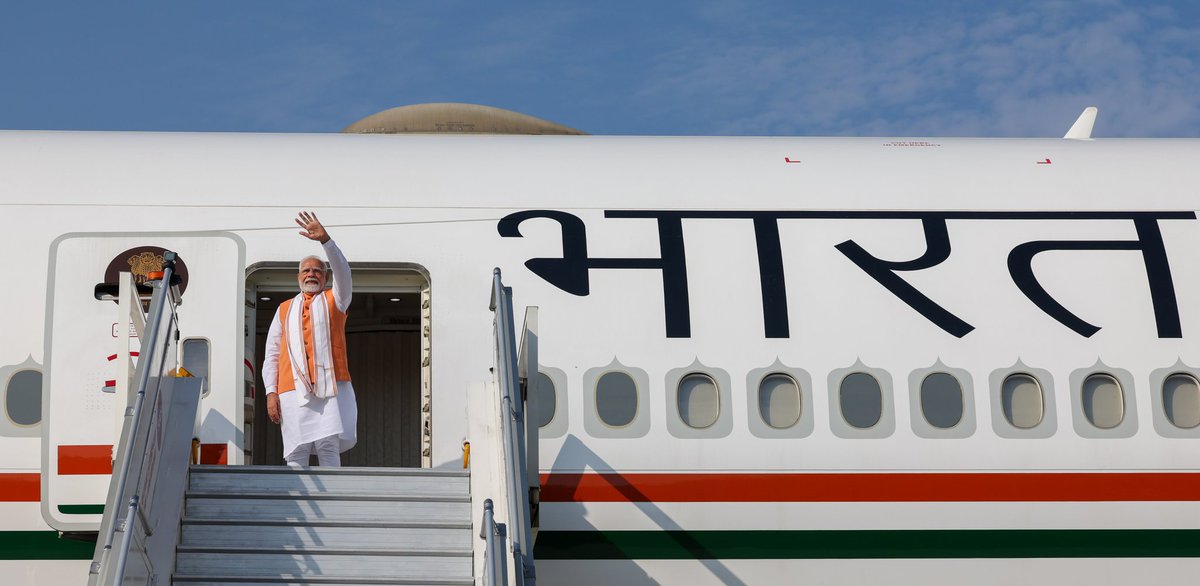PMOIndia's tweet photo. PM @narendramodi embarks on a five-nation visit to Ghana, Trinidad &amp; Tobago, Argentina, Brazil and Namibia. https://t.co/dukjtVAhs0