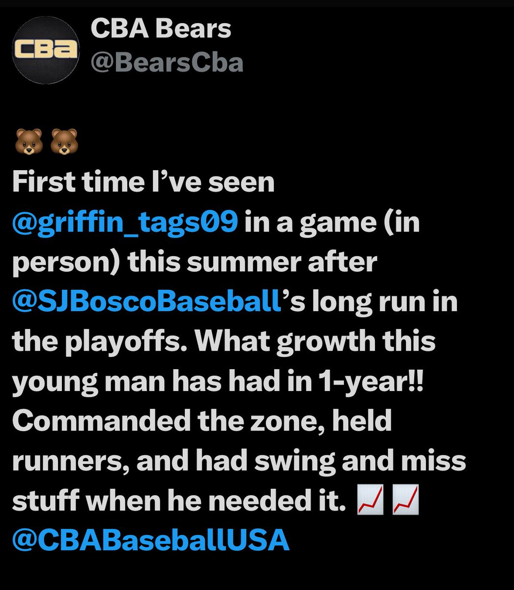 griffin_tags09's tweet image. Thanks coach appreciate the kind words.
@CBABaseballUSA
@SJBoscoBaseball
@CoachAndyRojo
@RubenTitans9
@AGraham_SJB
@OBC_Recruits
#boscobaseball
#uncommitted