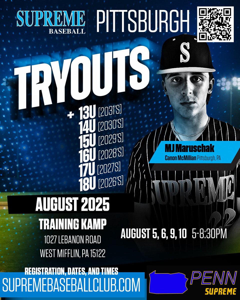 West Virginia Supreme Baseball (@wvsupreme) on Twitter photo Supreme National 15u-18u & 13u, 14u Penn Supreme/West Virginia Supreme Tryouts in Pittsburgh PA & Morgantown WV start Aug 5th …egister13u-14usupremebaseballclub.com/pennsylvania/. 15u 16u 17u 18u supremebaseballclub.com/supreme-baseba…
<a href="/SBCNationScout/">Supreme Baseball Scouting</a> <a href="/PennSupreme/">Pennsylvania Supreme Baseball</a> <a href="/KentuckySuBase/">Kentucky Supreme Baseball</a> <a href="/WVSupreme/">West Virginia Supreme Baseball</a> <a href="/OhioSupreme/">Ohio Supreme Baseball</a> <a href="/TopProspectsTF/">Top Prospects Training Facility</a> Supreme National 15u-18u & 13u, 14u Penn Supreme/West Virginia Supreme Tryouts in Pittsburgh PA & Morgantown WV start Aug 5th …egister13u-14usupremebaseballclub.com/pennsylvania/. 15u 16u 17u 18u supremebaseballclub.com/supreme-baseba…
<a href="/SBCNationScout/">Supreme Baseball Scouting</a> <a href="/PennSupreme/">Pennsylvania Supreme Baseball</a> <a href="/KentuckySuBase/">Kentucky Supreme Baseball</a> <a href="/WVSupreme/">West Virginia Supreme Baseball</a> <a href="/OhioSupreme/">Ohio Supreme Baseball</a> <a href="/TopProspectsTF/">Top Prospects Training Facility</a>