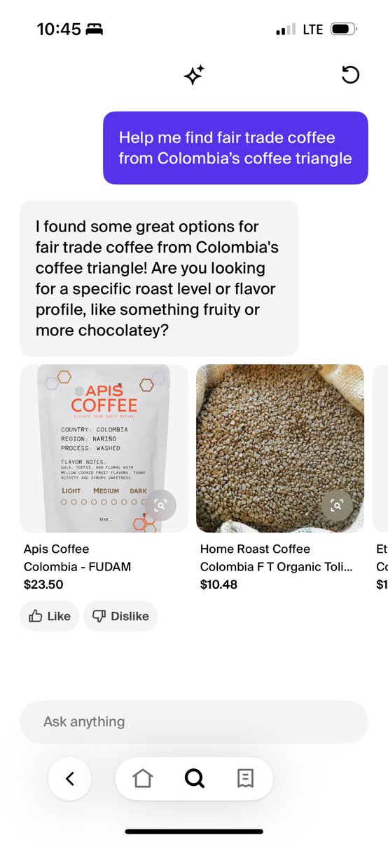 A wild AI agent appears 🤖! I spotted that the Shop app now has an AI shopping assistant baked in. Feels like this might be the first public use of Shopify’s new catalog?

Test it out, search your brand and fire off some questions. I tried it with a couple of brands and it held