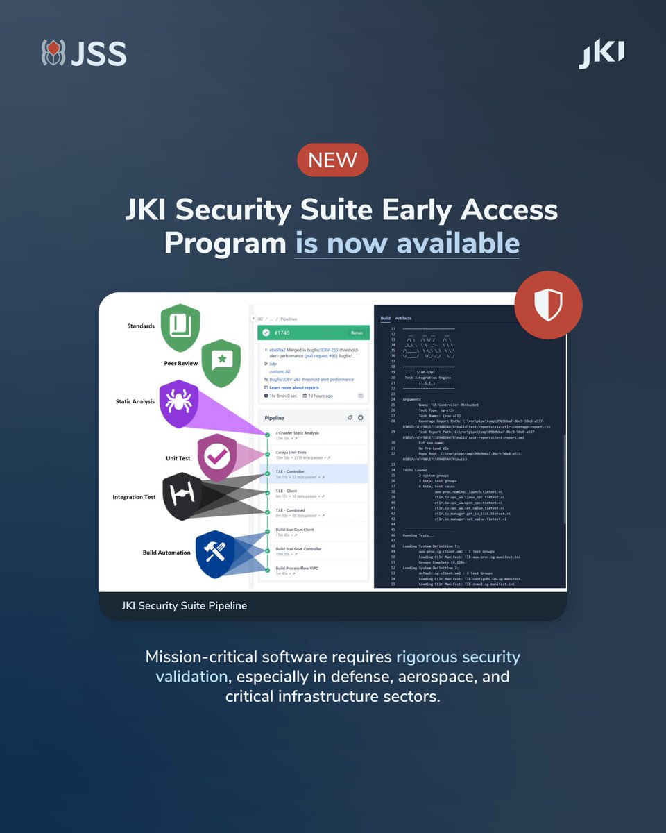 jkisoftware's tweet image. 🔒 NEW: JKI Security Suite Early Access

The missing piece in your federal compliance strategy.

Protect your Authorization to Operate, reduce dependence on manual reviews, and defend against threats targeting your critical systems.

👉 jki.net/jki-security-s… 

#LabVIEW