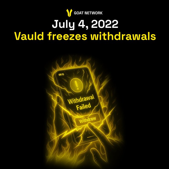 Billyminati's tweet image. Summer 2022 #CeFi platforms like #BlockFi promised high #Bitcoin #yield. However it turned to frozen withdrawals trapping billions in $BTC and shattering trust.
Bitcoin was meant be decentralized not reliant on intermediaries. That's why @goatnetwork #GOAT𓃵