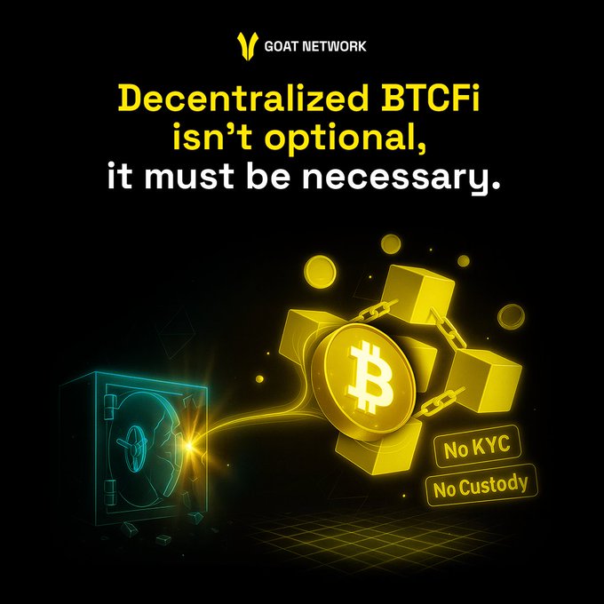 Billyminati's tweet image. Summer 2022 #CeFi platforms like #BlockFi promised high #Bitcoin #yield. However it turned to frozen withdrawals trapping billions in $BTC and shattering trust.
Bitcoin was meant be decentralized not reliant on intermediaries. That's why @goatnetwork #GOAT𓃵