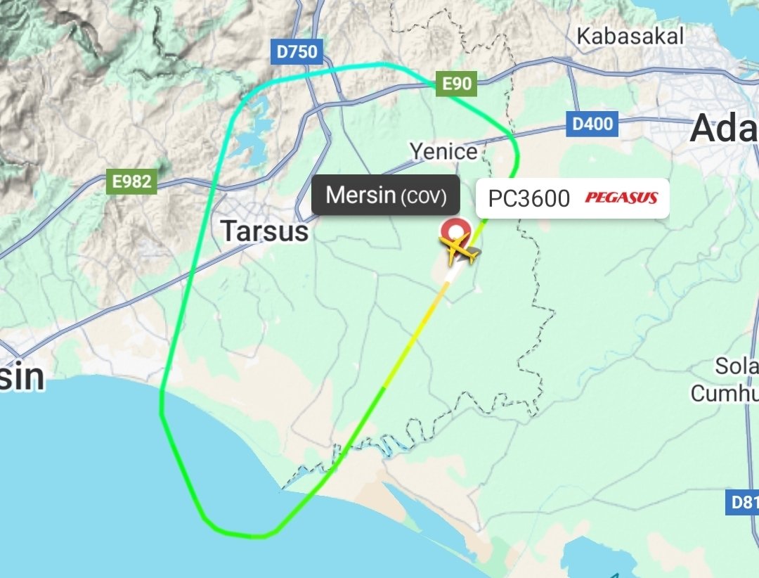 HavaSosyalMedya's tweet photo. Pegasus Hava Yolları'nın #PC3600 Çukurova - Sabiha Gökçen seferini gerçekleştiren TC-NBZ tescilli Airbus A320neo tipi uçak, henüz bilinmeyen bir nedenle Çukurova'ya geri dönüş yaptı. Detaylar geldikçe paylaşmayı sürdüreceğiz. https://t.co/9pM4zhQmJu
