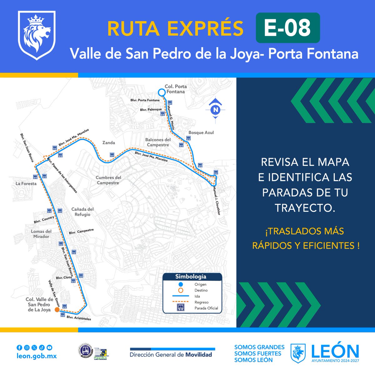 Movilidad León (@movilidad_leon) on Twitter photo 🚍🌳 ¿Sabías que…?
La ruta exprés E-08 te lleva desde Valle de San Pedro de las Joyas al <a href="/parkmetroleon/">Parque Metropolitano</a>
🎫 Con #PásaleGratis puedes disfrutar de un sábado relajado y divertido en familia.🌳🚴🏻♀️🏃🏼♀️ 🧺
Consulta las paradas oficiales 👇🏼 🚍🌳 ¿Sabías que…?
La ruta exprés E-08 te lleva desde Valle de San Pedro de las Joyas al <a href="/parkmetroleon/">Parque Metropolitano</a>
🎫 Con #PásaleGratis puedes disfrutar de un sábado relajado y divertido en familia.🌳🚴🏻♀️🏃🏼♀️ 🧺
Consulta las paradas oficiales 👇🏼
