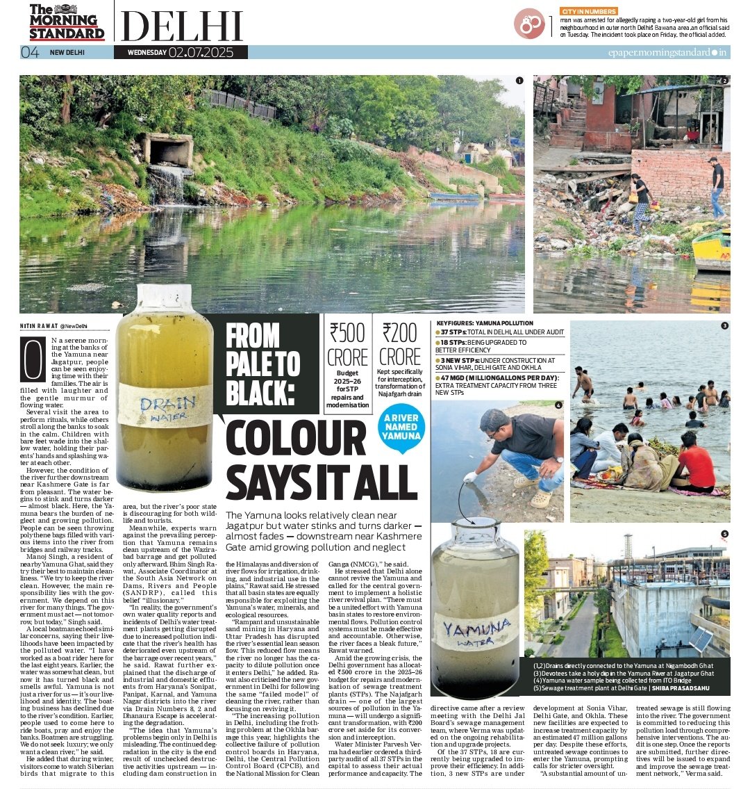 #YamunaSeries 
The Yamuna looks relatively clean near Jagatpur but water stinks and turns darker — almost fades — downstream near Kashmere 
Gate amid growing pollution and neglect. Story by <a href="/rawatnitin18/">Nitin Rawat</a> 
Pictures by <a href="/shibasahu2012/">SHIBA</a>