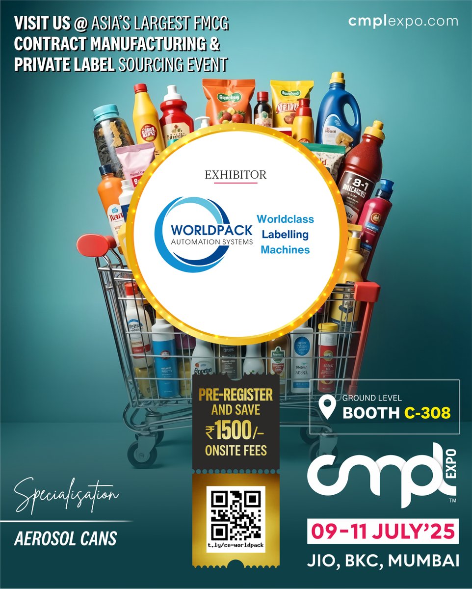 🚨 Meet us at CMPL Expo 2025 – Asia’s Biggest FMCG &amp; Private Label Event!

📍 Booth C-308 | 🗓️ 9–11 July | 📌 JIO, BKC, Mumbai
Explore our world-class labelling machines

#CMPL2025 #Worldpack #LabellingMachines #FMCG #Packaging #Automation #MakeInIndia