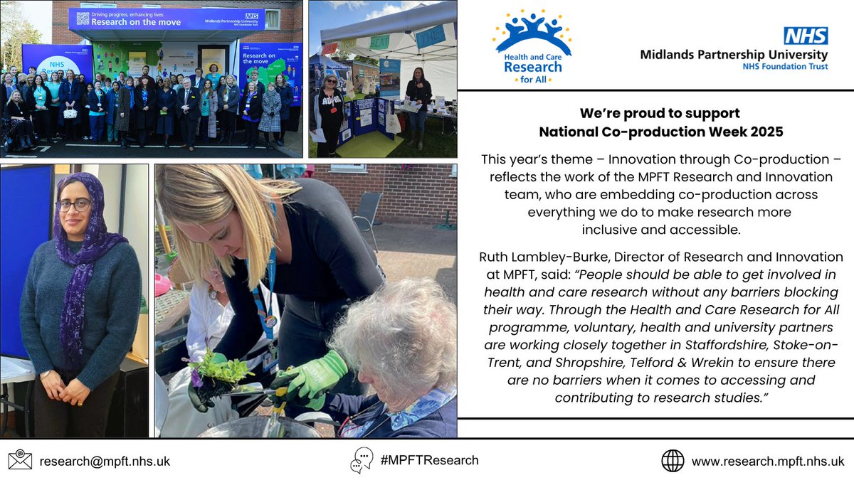 MPFTResearch's tweet image. We’re proud to support #CoProWeek2025!
At #MPFTResearch, we’re embedding co-production across everything we do to make health and care research more inclusive and accessible.
Read more here: mpft.nhs.uk/about-us/lates…
#InnovationThroughCoproduction #CoproductionWeek #PPIE #MPFT