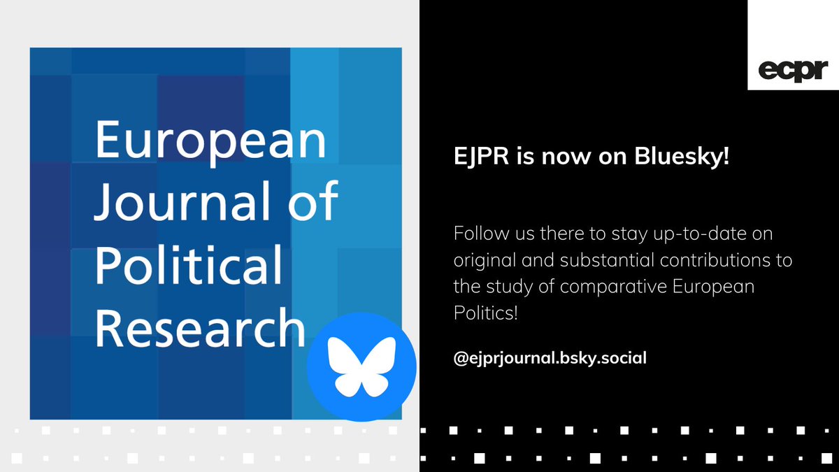 EJPRjournal's tweet image. ๐ EJPR NEWS ๐ฐ
Find us on Bluesky ๐ฆ @ejprjournal.bsky.social for original, peer-reviewed research on comparative European politics. Stay informed, stay connected. #PoliticalScience #EJPR #PoliSky