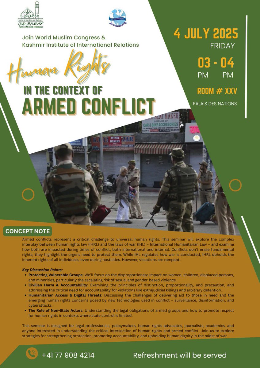 Altaf Hussain (@sultan1913) on Twitter photo Join us in person or online to listen and participate in discussion on human rights in the context of Armed conflict.
<a href="/GermanyUNGeneva/">Germany UN Geneva 🇩🇪🇪🇺🇺🇦</a>
<a href="/UKMissionGeneva/">UK Mission Geneva 🇬🇧</a>
<a href="/SwedenGeneva/">Sweden in Geneva</a>
<a href="/ISSIslamabad/">Institute of Strategic Studies Islamabad</a>
<a href="/UNHumanRights/">UN Human Rights</a>
<a href="/DKUNmisgva/">Denmark in UN Geneva 🇩🇰</a>
<a href="/easportsfcfr/">EA SPORTS FC France</a>
<a href="/KenRoth/">Kenneth Roth</a>
<a href="/KashmirTimes_/">Kashmir Times</a>
<a href="/KashmiriTales/">Kashmiri Tales</a> Join us in person or online to listen and participate in discussion on human rights in the context of Armed conflict.
<a href="/GermanyUNGeneva/">Germany UN Geneva 🇩🇪🇪🇺🇺🇦</a>
<a href="/UKMissionGeneva/">UK Mission Geneva 🇬🇧</a>
<a href="/SwedenGeneva/">Sweden in Geneva</a>
<a href="/ISSIslamabad/">Institute of Strategic Studies Islamabad</a>
<a href="/UNHumanRights/">UN Human Rights</a>
<a href="/DKUNmisgva/">Denmark in UN Geneva 🇩🇰</a>
<a href="/easportsfcfr/">EA SPORTS FC France</a>
<a href="/KenRoth/">Kenneth Roth</a>
<a href="/KashmirTimes_/">Kashmir Times</a>
<a href="/KashmiriTales/">Kashmiri Tales</a>