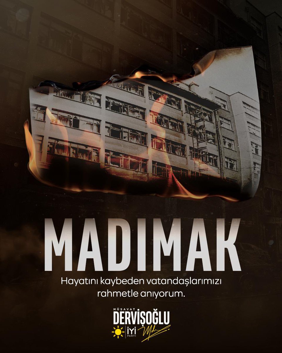 Sivas’ta yanan sadece bir otel değildi. Vicdanımız, insanlığımız ve ortak geleceğimiz de o ateşte sınandı.

Madımak’ta hayatını kaybeden canlarımızı rahmetle anıyor, insanlarımızı katleden zihniyeti lanetliyorum.

#UnutMADIMAKlımda
