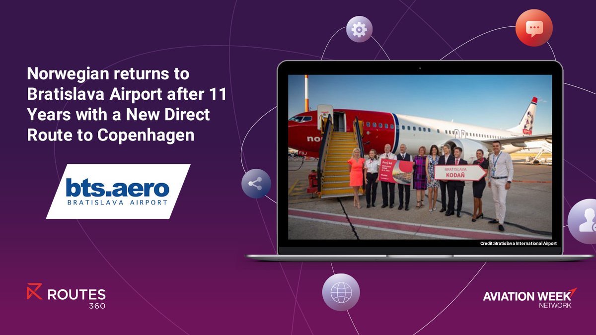 📢 #Routes360 member success 📢 

Norwegian, an airline which has returned to Bratislava Airport after 11 years, launched regular direct flights from Bratislava to Denmark’s capital city Copenhagen on June 28, 2025: bit.ly/4kt2seQ
