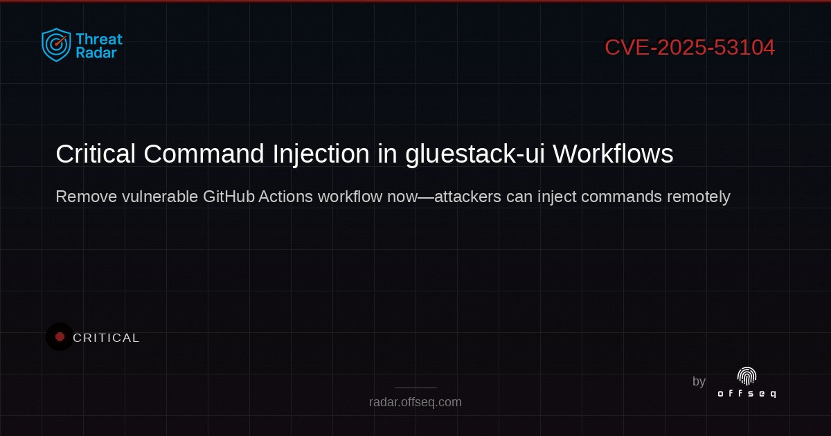 offseq's tweet image. 🚨 CRITICAL: Command injection in gluestack-ui &amp;lt; e6b4271 via GitHub Actions. Devs: Remove discussion-to-slack.yml ASAP! 🔒 radar.offseq.com/threat/cve-202… #OffSeq #AppSec #GitHubSecurity