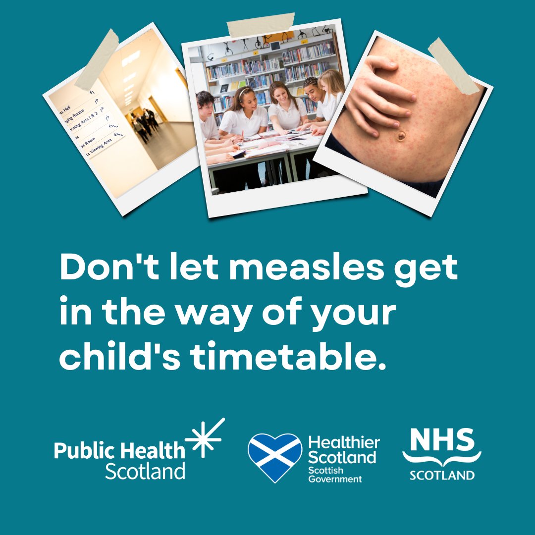 Cases of measles are on the rise. It’s important to check your child has had two doses of the MMR vaccine before they start secondary school in August and mix with lots of new young people. For more information, visit nhsinform.scot/MMRagainstMeas…  

#DontLetMeasles