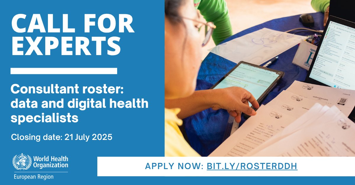WHO/Europe (@who_europe) on Twitter photo Join us!
 
WHO/Europe is expanding its roster of consultants to strengthen data and #DigitalHealth across the Region.
 
If you want to make a difference in public health through digital transformation, we want to hear from you.
 
Learn more and apply: bit.ly/rosterddh Join us!
 
WHO/Europe is expanding its roster of consultants to strengthen data and #DigitalHealth across the Region.
 
If you want to make a difference in public health through digital transformation, we want to hear from you.
 
Learn more and apply: bit.ly/rosterddh