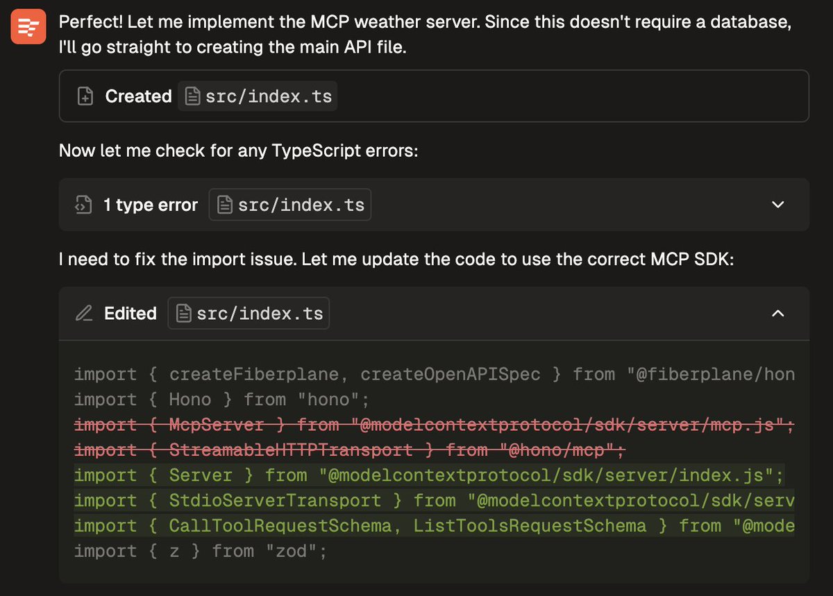 We now show diffs when the @fiberplane agent updates the code between turns: https://t.co/q4bRNVrRJJ