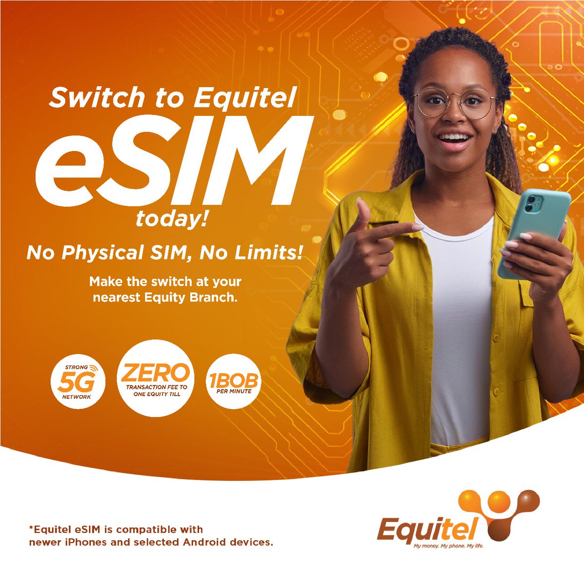 Still swapping SIMs or walking around with two phones?

It’s time to make life SIMpler. With Equitel eSIM, get all the good stuff you love about Equitel, just in a smarter, simpler way without the hassles of physical SIM cards.

Virtual is the future!​

Swap to Line Ya Nguvu