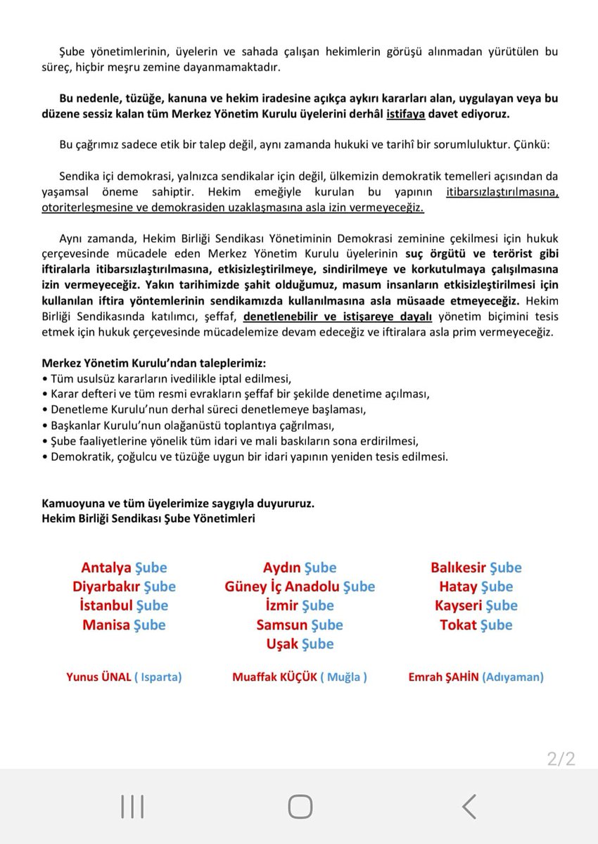 🩺 HEKİMLER SUSMAYACAK!

📢 Şeffaflıktan uzak, keyfi ve antidemokratik yönetim anlayışına karşı sesimizi yükseltiyoruz!

Hekim Birliği Sendikası’nın iradesi yok sayılıyor, şubeler susturulmaya çalışılıyor, demokratik işleyiş askıya alınıyor.

ARTIK YETER!!!