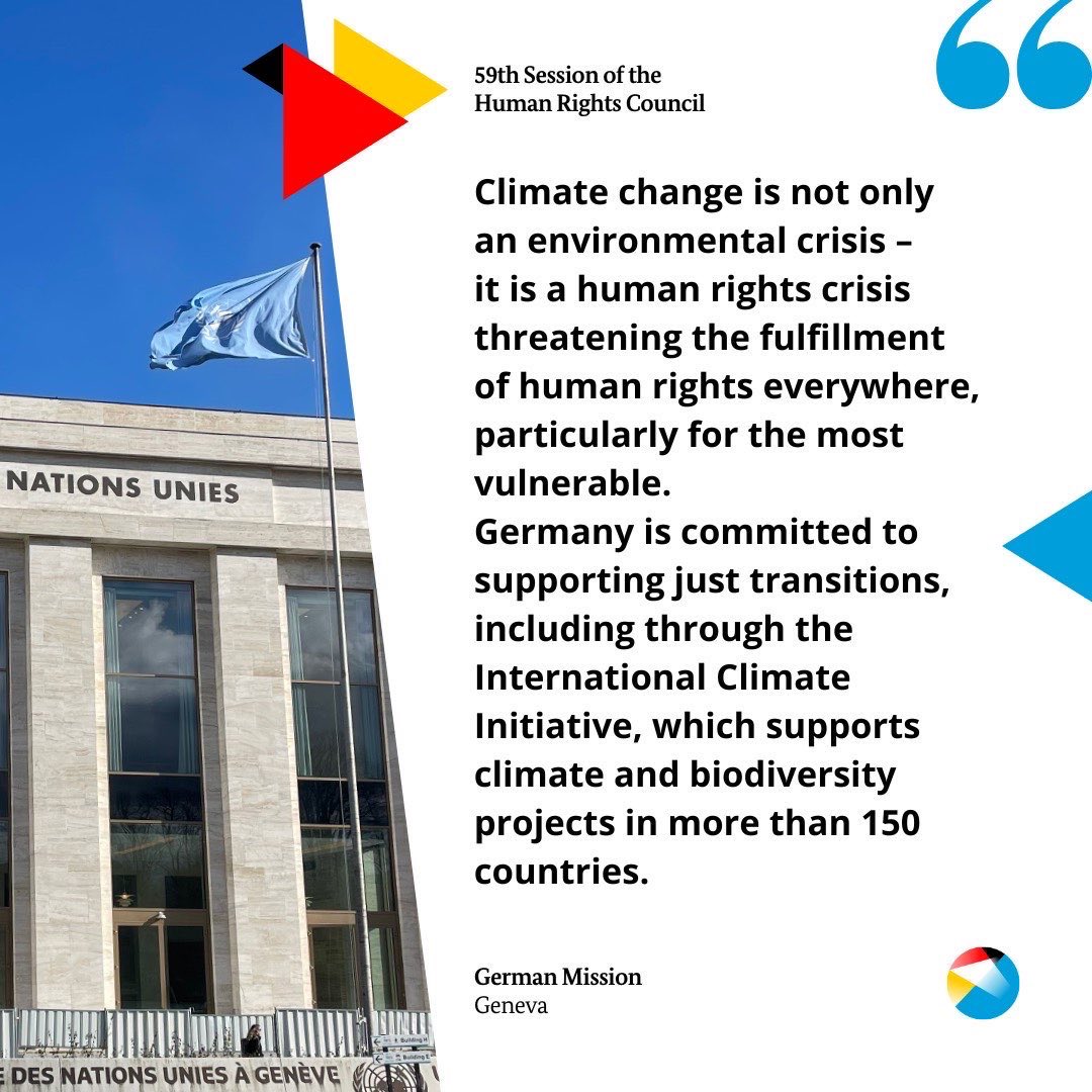 To fight climate change, just transition is a necessity.🌱

At #HRC59, we reaffirmed the need for a human rights-based approach to climate action. Germany’s coal exit plan includes:

🔹 retraining workers
🔹 investing in new industries
🔹 revitalizing coal-dependent regions