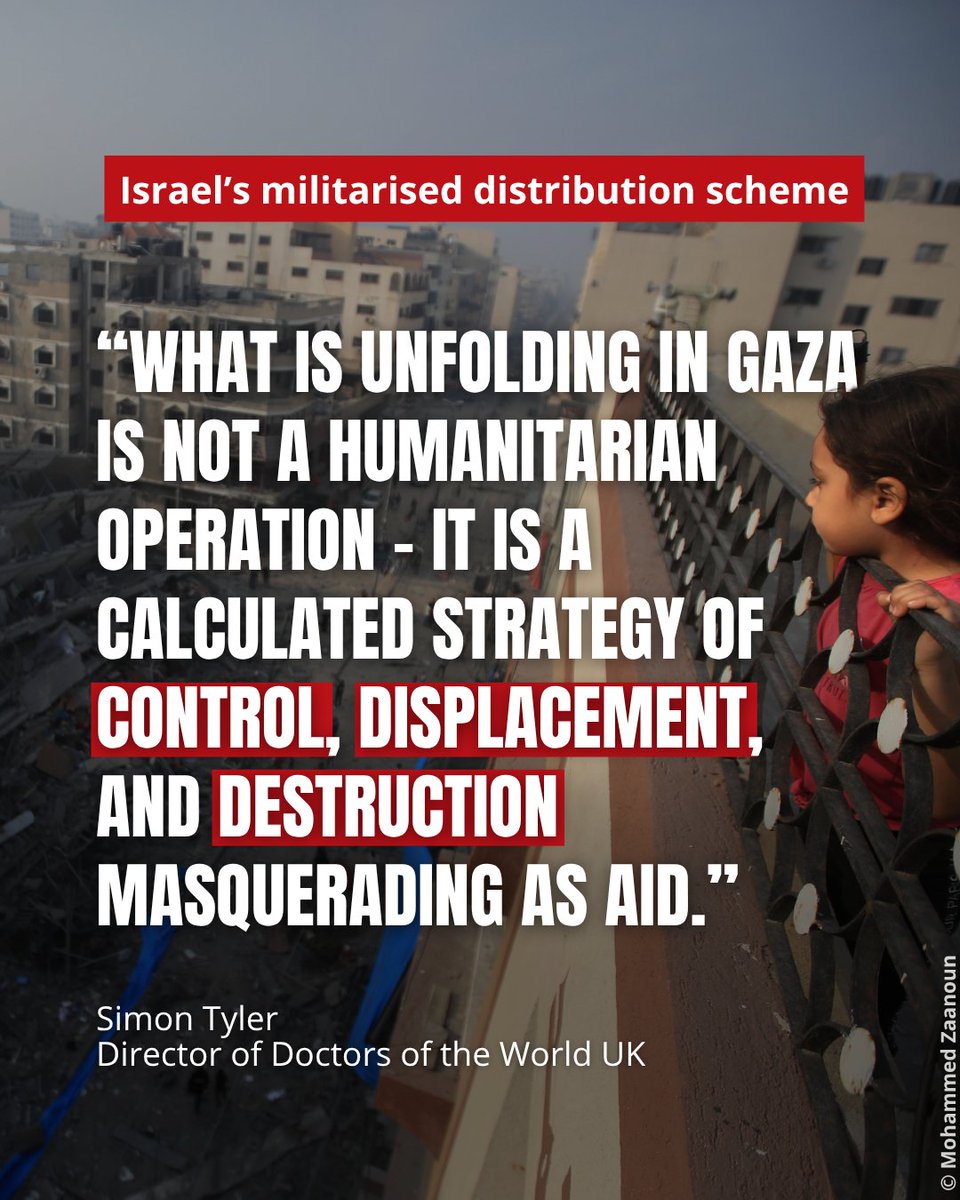 #GAZA 🔴 Aid that kills is not aid.

Over 500 Palestinians have been killed and 4,000 injured since Israel's militarised distribution scheme launched.

This is not a humanitarian response. It’s a continuation of violence, disguised as aid.

We join 200+ organisations in calling