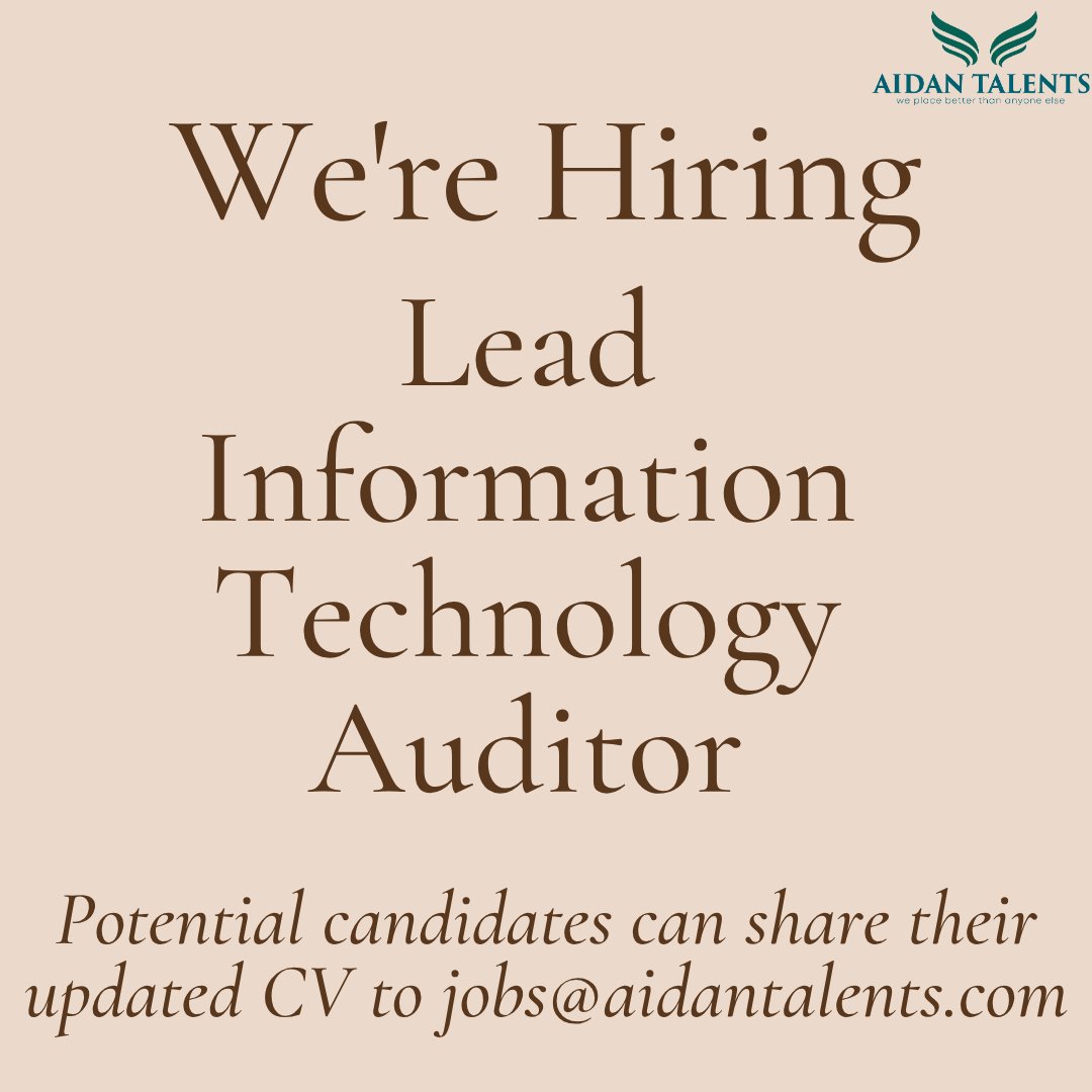 AidanTalents's tweet photo. AIDAN TALENTS is HIRING!

We're looking for a Lead IT Auditor with a certification in Internal Audit/Public Accountant.

~ Full-time position
~ On-site
~ UAE-based Bank

Interested in learning more? Let's chat! 🙂

#ITAudit #Audit #UAE #hiring #recruitment #sourcing #aidantalents https://t.co/1NdWe4isxC