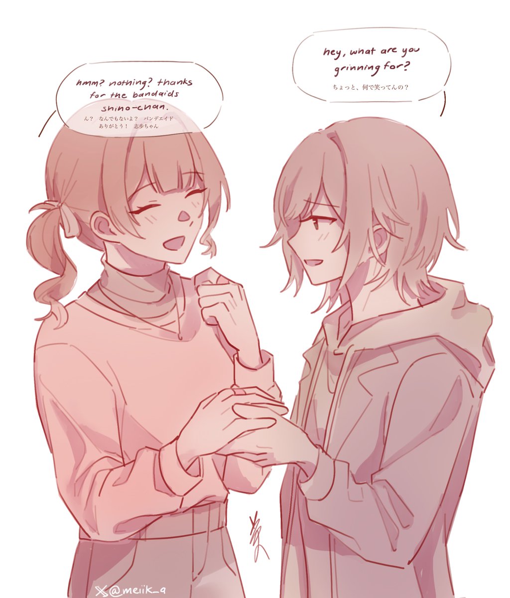 headcanon shiho has a lot of cute bandaids but she doesn’t use them for herself because she thinks they’re too cute for her

#しほなみ #prsk_GL #shihonami