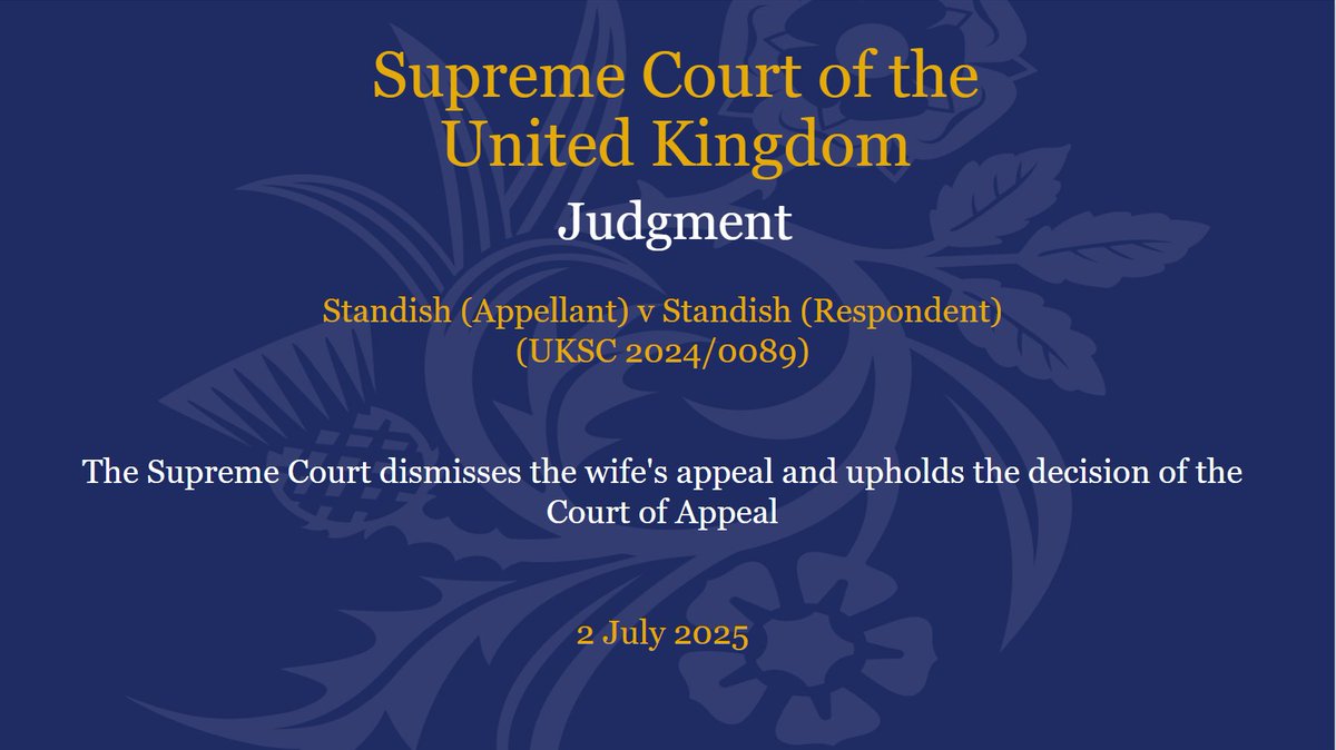 UKSupremeCourt's tweet image. Judgment has been handed down this morning in the matter of Standish (Appellant) v Standish (Respondent) UKSC 2024/0089: supremecourt.uk/cases/uksc-202…