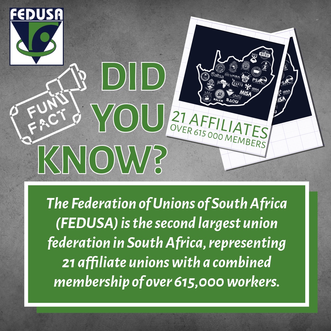 FEDUSA (@fedusamedia) on Twitter photo Get to know FEDUSA: Did you know this? #FEDUSACARES #PROUDLYFEDUSA <a href="/MTWUMedia/">Motor Transport Workers Union</a> <a href="/NATIONALTEACHE2/">NATIONAL TEACHERS' UNION</a> <a href="/unionofchoice/">PSA_UnionofChoice</a> <a href="/NAPTOSA_TEACH/">NAPTOSA</a> <a href="/jaxfnel/">NTEUMedia</a> <a href="/UASA_the_Union/">UASA</a> <a href="/HeadofficeUntu/">UNTU</a> <a href="/MIStaffAss/">MISA</a> Get to know FEDUSA: Did you know this? #FEDUSACARES #PROUDLYFEDUSA <a href="/MTWUMedia/">Motor Transport Workers Union</a> <a href="/NATIONALTEACHE2/">NATIONAL TEACHERS' UNION</a> <a href="/unionofchoice/">PSA_UnionofChoice</a> <a href="/NAPTOSA_TEACH/">NAPTOSA</a> <a href="/jaxfnel/">NTEUMedia</a> <a href="/UASA_the_Union/">UASA</a> <a href="/HeadofficeUntu/">UNTU</a> <a href="/MIStaffAss/">MISA</a>