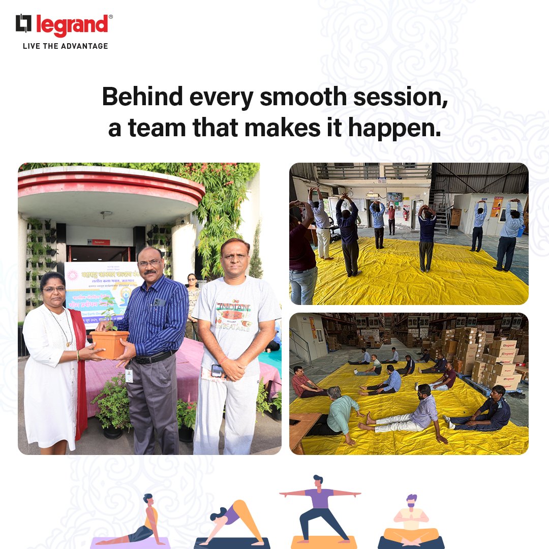 On International Day of Yoga, employees across Legrand India came together to recharge through mindful movement and guided practice. From group yoga and meditation to quiet moments of reflection, the experience brought wellbeing into our everyday workspace.