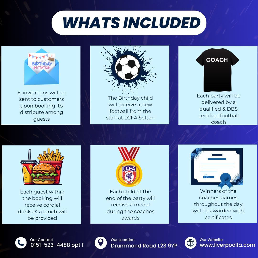 LCFA SEFTON (@lcfasefton) on Twitter photo 🎉🎂Limited availability remaining for Children's Parties across July, enquire today to secure your date and leave the rest to us 🎂🎉
📞0151 5234488 opt 1
✉️LCFA.Sefton@liverpoolfa.com 🎉🎂Limited availability remaining for Children's Parties across July, enquire today to secure your date and leave the rest to us 🎂🎉
📞0151 5234488 opt 1
✉️LCFA.Sefton@liverpoolfa.com