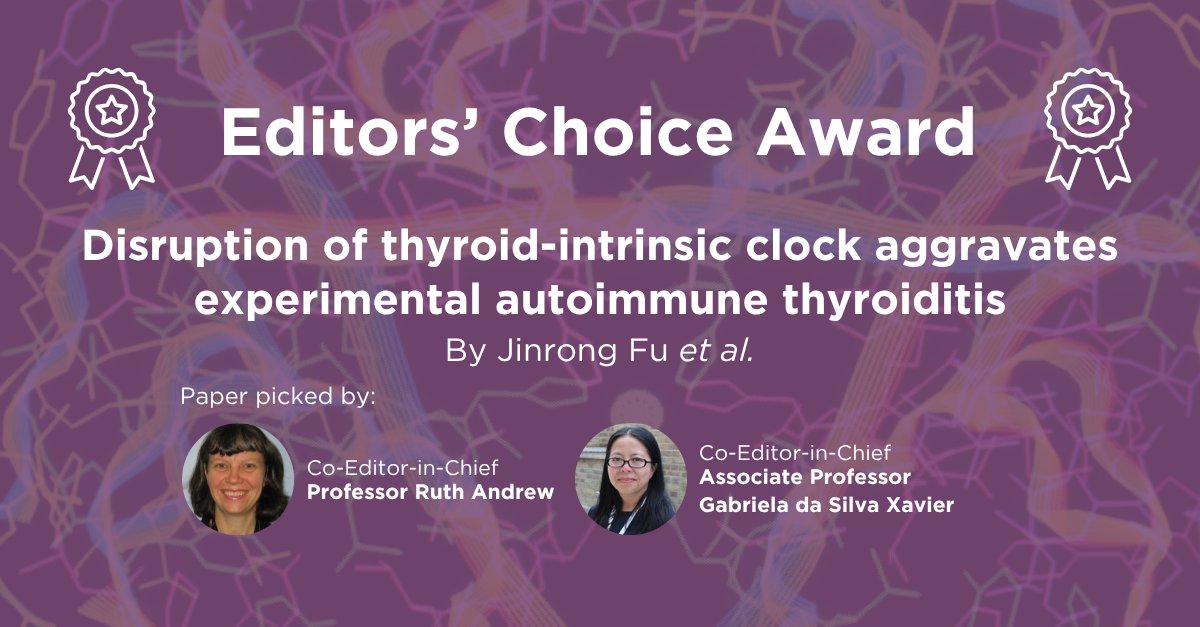 🌟This quarter the Journal of Molecular Endocrinology Editors' Choice Award goes to:

Disruption of thyroid-intrinsic clock aggravates experimental autoimmune thyroiditis
By Jinrong Fu et al.

📖Read the article: doi.org/10.1530/JME-25…

Congratulations to the research team! 🎉
