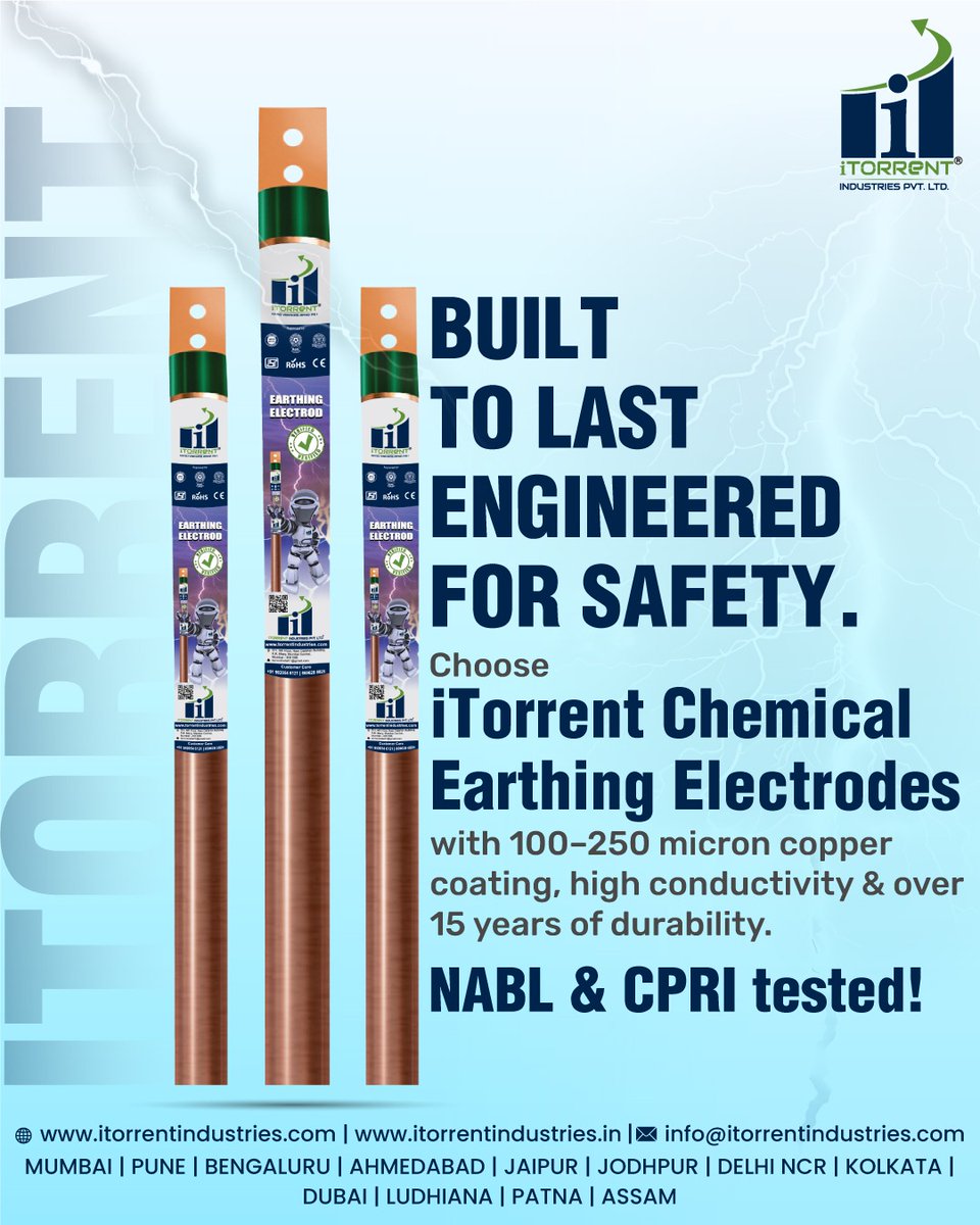 Itorrentindia's tweet photo. Built to Last, Engineered for Safety!
Phone: +919920546121
π https://t.co/cLfoIPiM6d
π§ info@itorrentindustries.com
#iTorrent #EarthingElectrodes #ChemicalEarthing #ElectricalSafety #CopperCoating #HighConductivity #Durability #NABLTested #CPRITest #ElectricalEngineering https://t.co/c1AQ3ACzaW