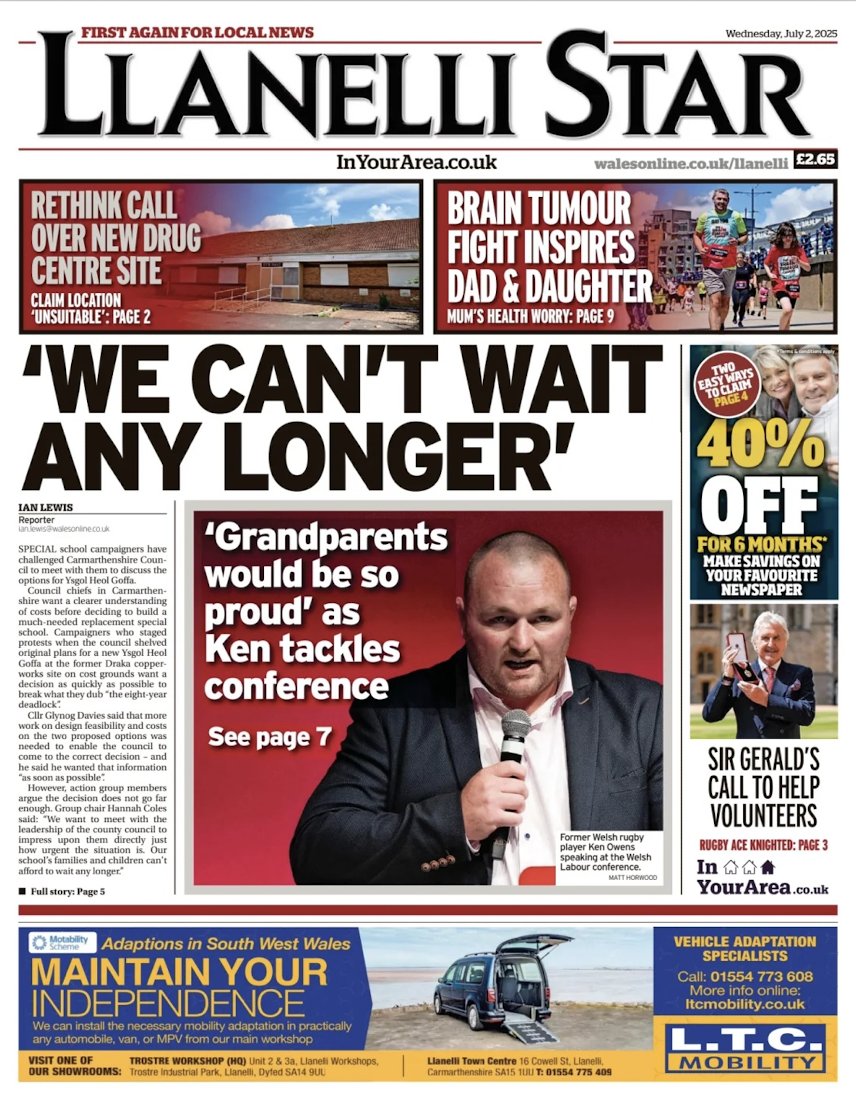 Today's Carmarthen Journal and Llanelli Star front pages.
<a href="/Carmjournal/">Carmarthen Journal</a>
<a href="/LlanelliStar/">Llanelli Star</a>
#SupportYourLocalPaper #buyapaper