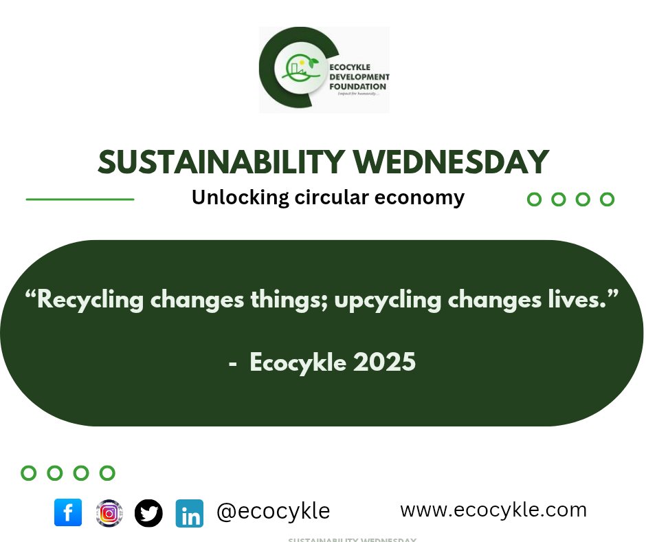 ecocykle's tweet image. SUSTAINABILITY WEDNESDAY ♻️
“Recycling changes things; upcycling changes lives.”
— Ecocykle 2025
Let’s go beyond just recycling — let’s create value, transform communities, and promote sustainable innovation through upcycling.
#SustainabilityWednesday
#Ecocykle