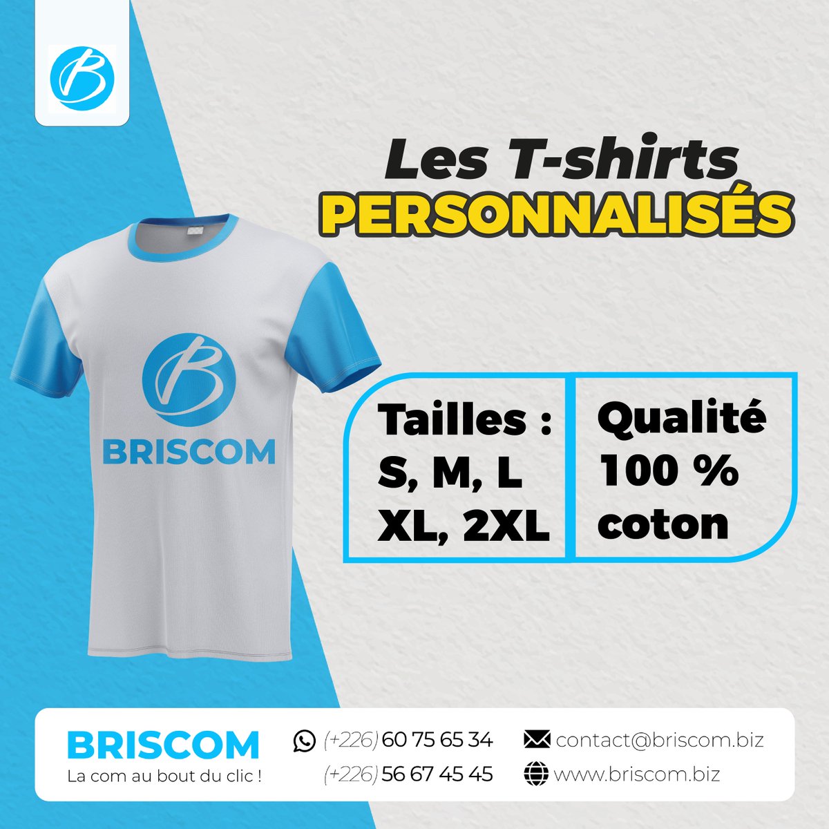 BriscomBF's tweet photo. T-shirts personnalisés pour vos colonies, groupes &amp; événements de vacances 

📷 Couleurs variées – Impression de bonne qualité
📷 Commandez maintenant !
📷 +226 60 75 65 34 / 56 67 45 45
📷 contact@briscom.biz https://t.co/YtJ4QHIg9H
