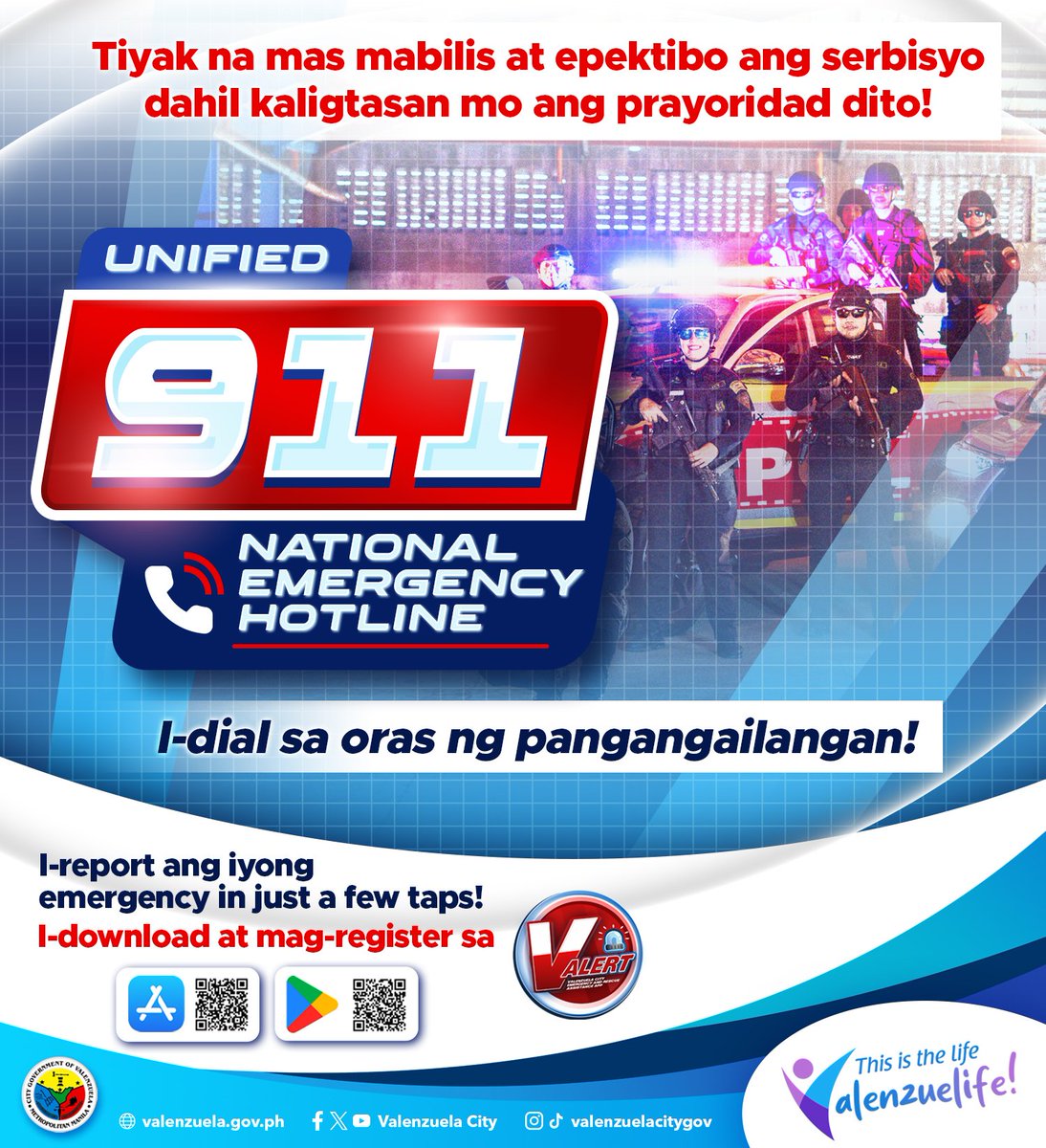 valenzuelacity's tweet photo. Agarang solusyon, agarang proteksyon! 🫡

Ang Unified 911 Emergency Hotline ay handa nang mag-lingkod at tumugon sa bawat tawag ng pangangailangan. Sa oras ng emergency, 911 ay agad na tawagan! ☎️✅

#Valenzuela #ValenzuelaNews #VAlert https://t.co/otpkOSK0sd