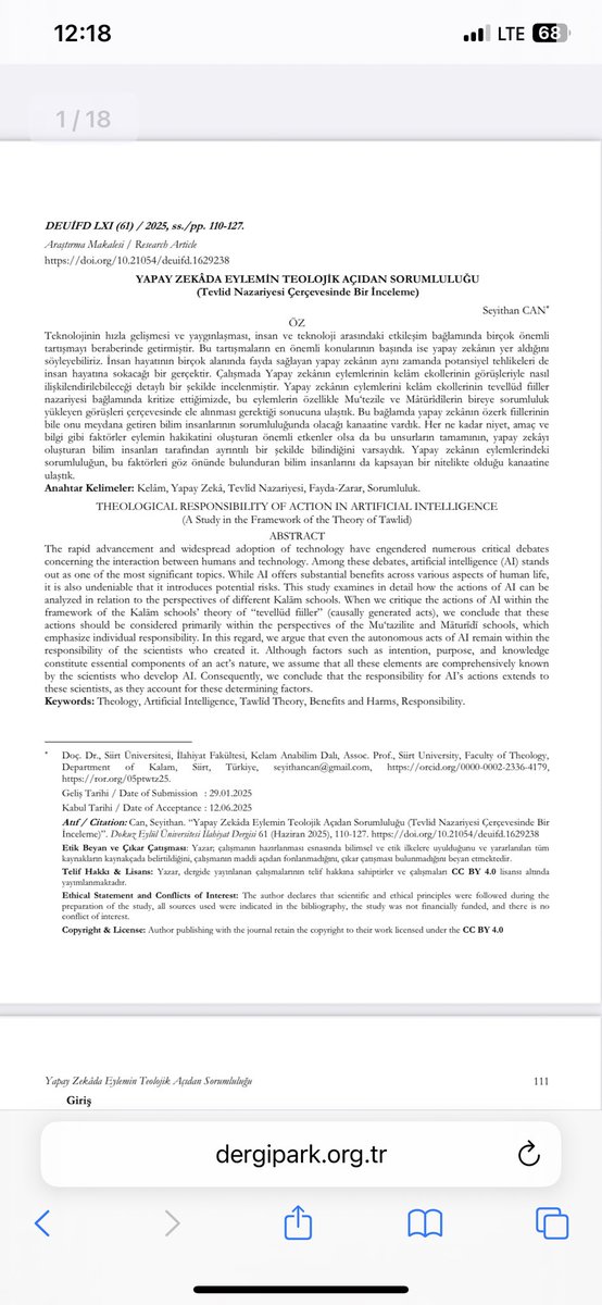 Yapay zekânın kararları sadece teknik bir mesele mi, yoksa etik ve teolojik bir sorumluluk taşıyor mu?

📘 Yeni makalem: “Yapay Zekâda Eylemin Teolojik Açıdan Sorumluluğu”

dergipark.org.tr/tr/download/ar…