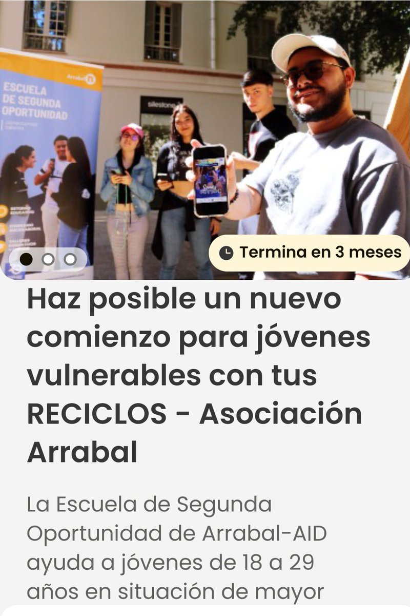 La #EscuelaSegundaOportunidad <a href="/E2OEspana/">E2O España</a> de <a href="/ArrabalAID/">Asociación Arrabal-AID</a> en #Andalucía favorece el #retornoeducativo y la empleabilidad de jóvenes con mayores dificultades. Reciclando♻️tus latas y botellas de plástico desde la APP #Reciclos <a href="/ecoembes/">Ecoembes</a> ayudarás a consolidar este proyecto social.
