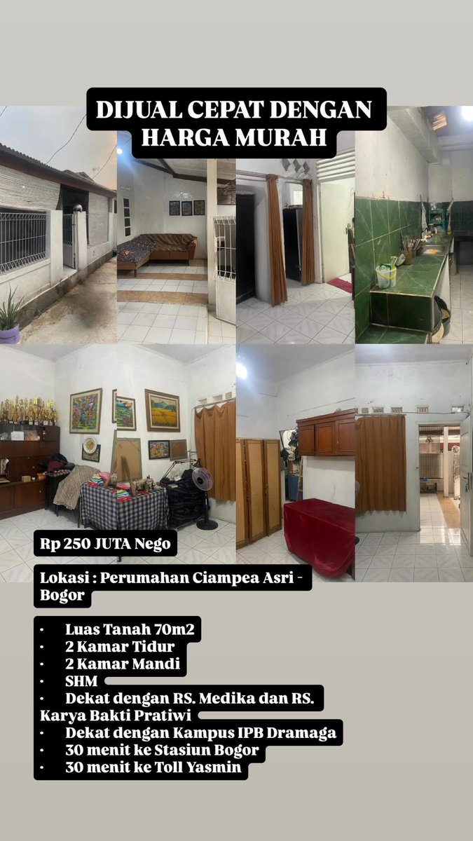 #jual #jualrumah #bogor

Jual rumah cepat daerah bogor. Buka harga 250 nego. Minat DM