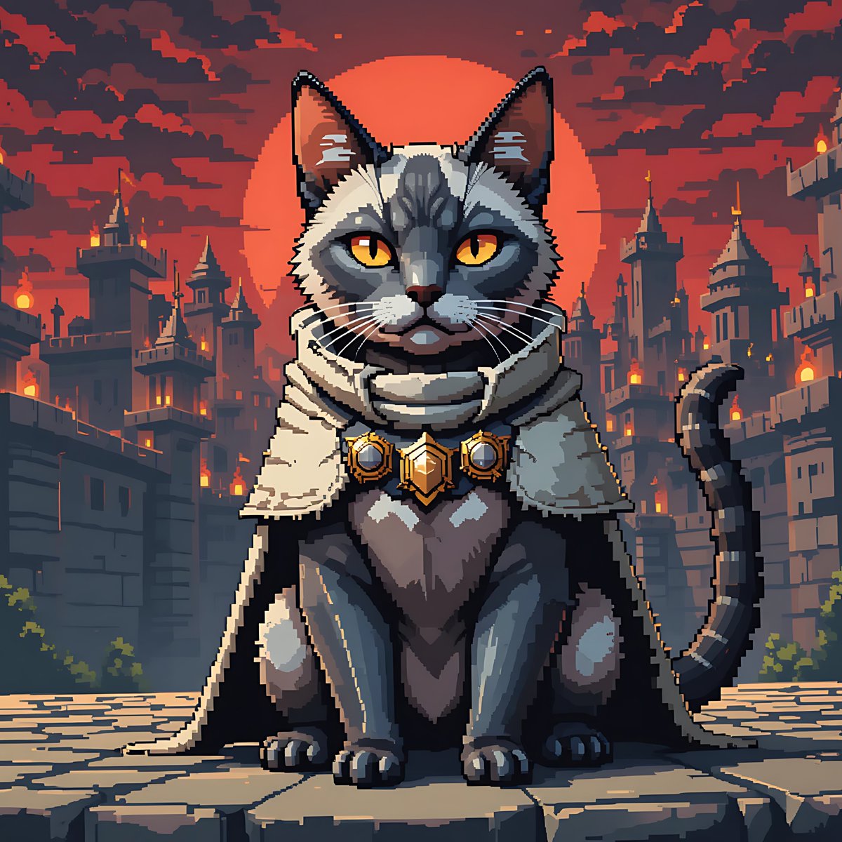 iAmRaLe18's tweet photo. Ironpaw Sentinel stands guard 🛡️
Beneath fiery skies and fortress towers, this noble feline watches with unflinching resolve. Regal cloak, warrior’s medallion, and eyes that say, not today.
#NFTs #PurrxelPals #Ironpaw #DigitalArt #NFTCommunity #CatWarrior #FantasyArt #NFT https://t.co/GhD2FdIPpq