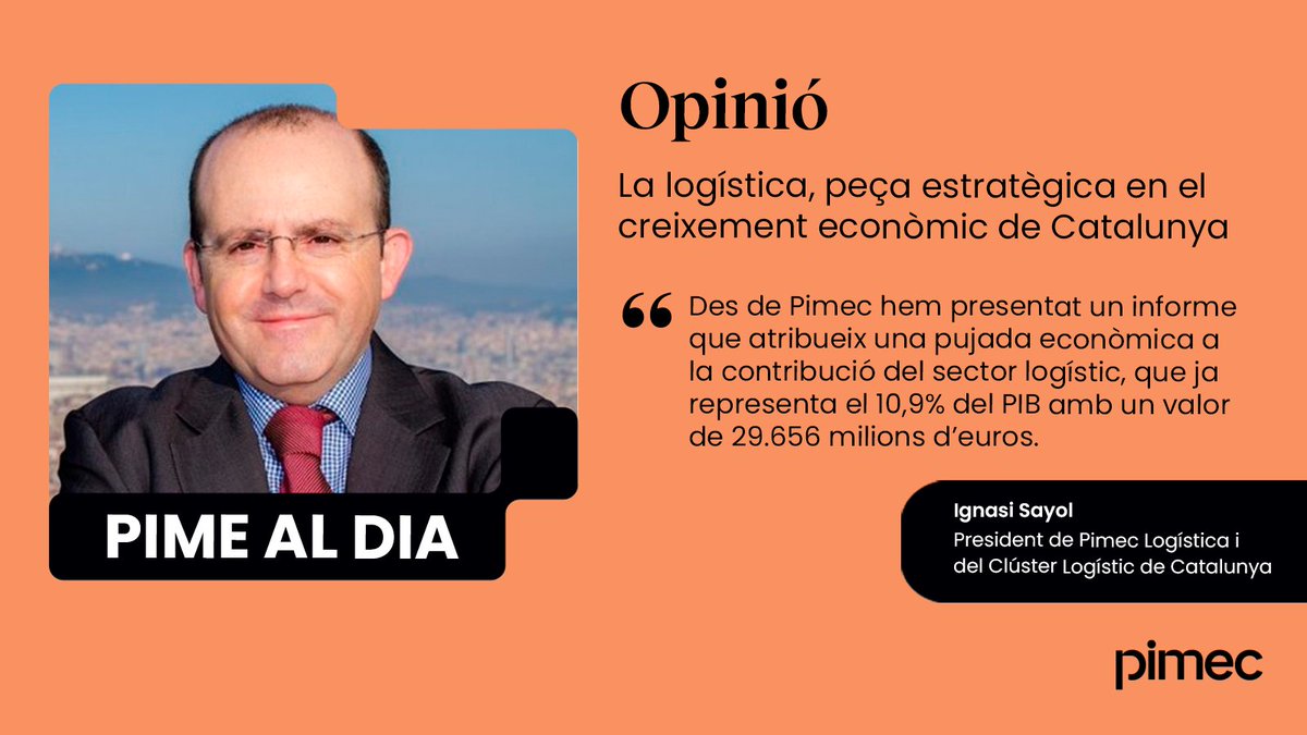 📰La logística, peça estratègica en el creixement econòmic de Catalunya.

"Si volem que la logística continuï impulsant el nostre creixement, caldrà apostar per la modernització de les infraestructures i l’automatització de processos".

✍️<a href="/isayolsanta/">Ignasi Sayol</a>

tinyurl.com/3uzx9ck9