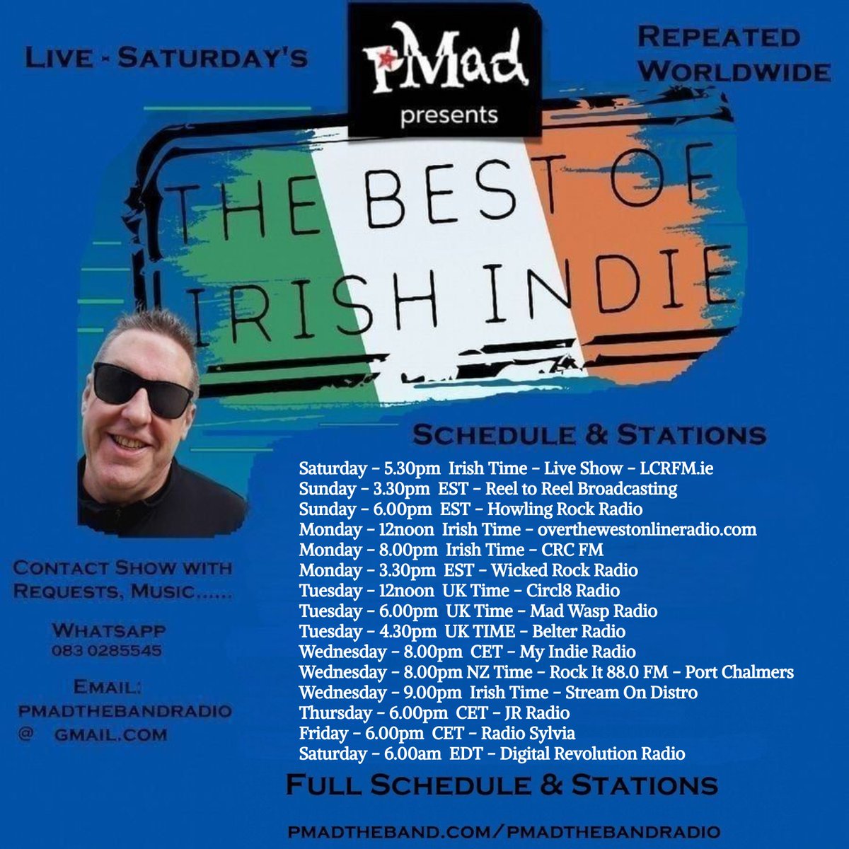 This weeks #TheBestofIrishIndie radio show #79 with
<a href="/pmadtheband/">pMad</a> starts this Saturday 5.30pm to 7.00pm Irish time &amp; repeated everyday somewhere in the world all week!  
lcrfm.ie  
Chat live on Sat.  
Show thread on Insta  
Schedule for the week in pics